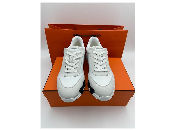 Hermès Sneakers da uomo in pelle di vitello, camoscio e pelle di capra bianche e nere Bianco - vista 7