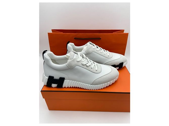 Hermès Sneakers da uomo in pelle di vitello, camoscio e pelle di capra bianche e nere Bianco - vista 8
