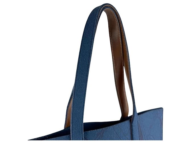 Hermès Borsa a spalla in pelle feltro Hermes Karimi MM Marrone Blu - vista 10