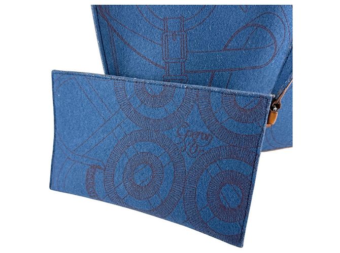 Hermès Borsa a spalla in pelle feltro Hermes Karimi MM Marrone Blu - vista 13