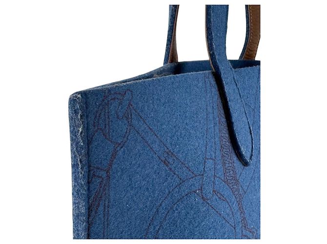 Hermès Borsa a spalla in pelle feltro Hermes Karimi MM Marrone Blu - vista 6