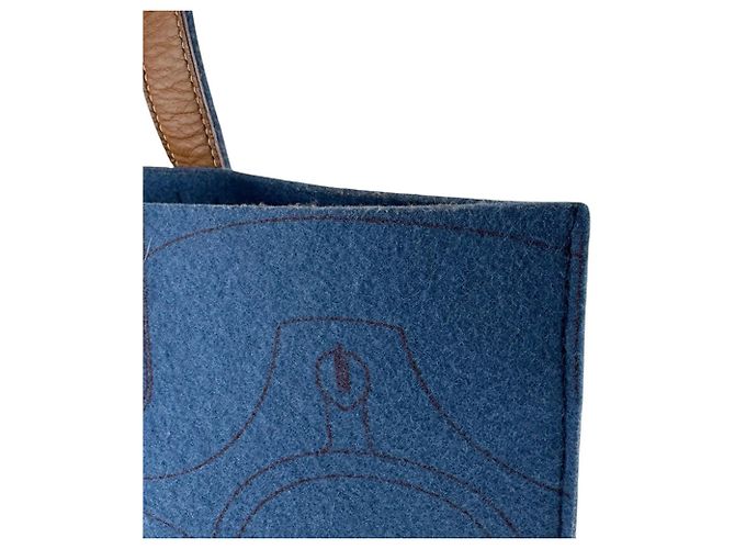 Hermès Borsa a spalla in pelle feltro Hermes Karimi MM Marrone Blu - vista 7