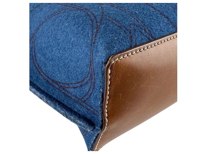 Hermès Borsa a spalla in pelle feltro Hermes Karimi MM Marrone Blu - vista 8