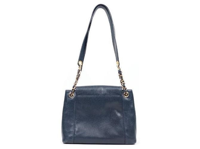 Chanel Borsa a tracolla con catena Caviar CC blu navy - vista 3