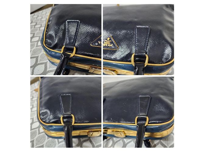 Borsa Pyramid in Vernice Saffiano Prada Blu Navy - vista 10