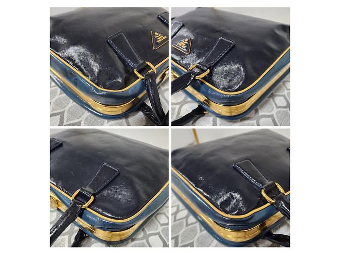Borsa Pyramid in Vernice Saffiano Prada Blu Navy - vista 13
