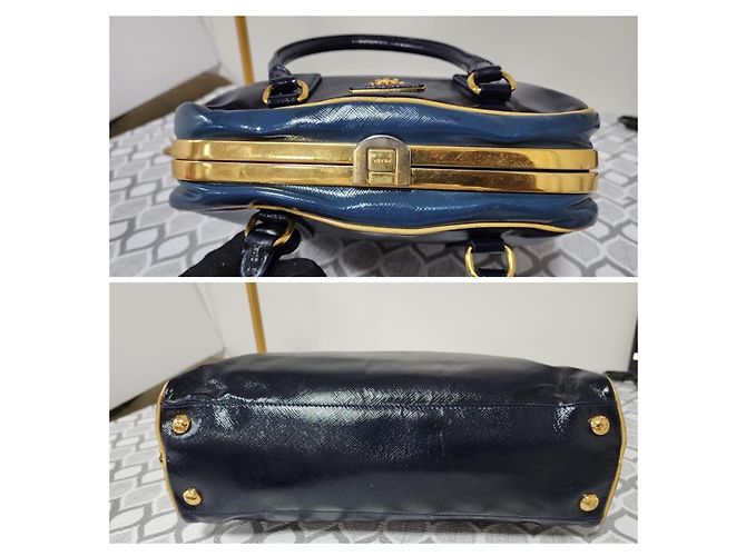 Borsa Pyramid in Vernice Saffiano Prada Blu Navy - vista 4