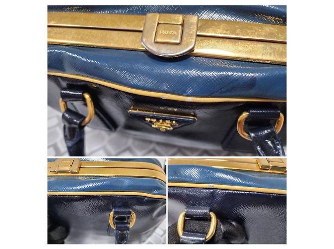 Borsa Pyramid in Vernice Saffiano Prada Blu Navy - vista 7