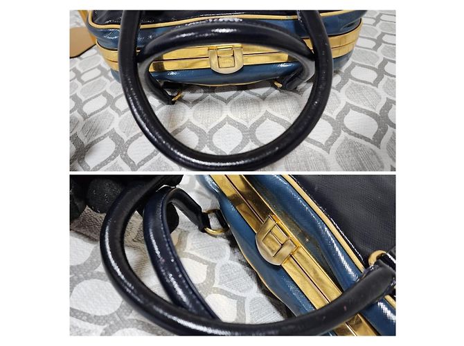 Borsa Pyramid in Vernice Saffiano Prada Blu Navy - vista 9