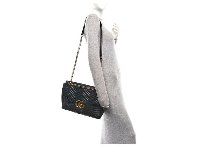 Borsa a Spalla GG Marmont Grande in Pelle Matelassé Nera GUCCI Nero - vista 18