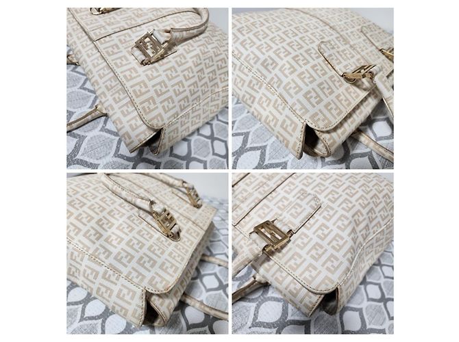 Fendi Zucchino beschichtete Canvas FF Tragetasche Beige - Ansicht 10