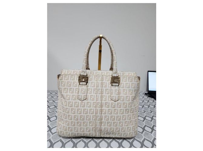 Fendi Zucchino beschichtete Canvas FF Tragetasche Beige - Ansicht 3