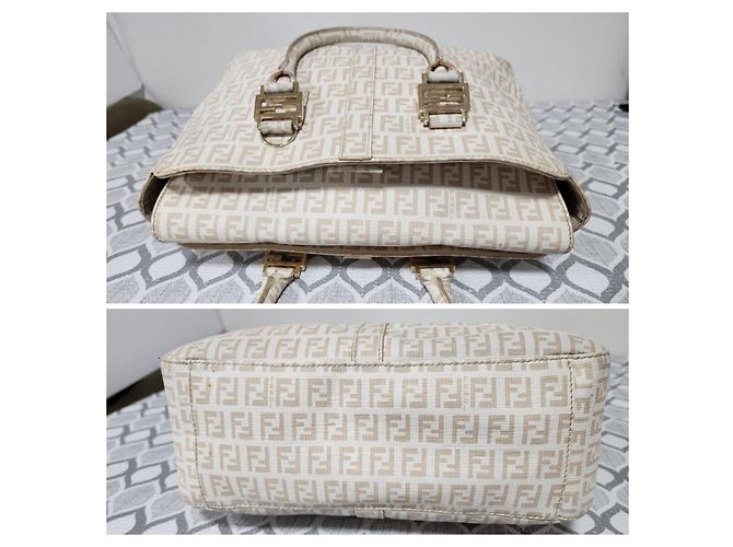 Fendi Zucchino beschichtete Canvas FF Tragetasche Beige - Ansicht 6