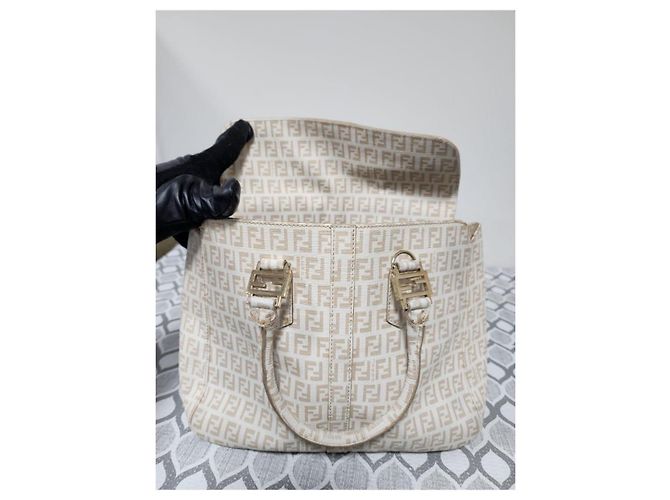 Fendi Zucchino beschichtete Canvas FF Tragetasche Beige - Ansicht 8
