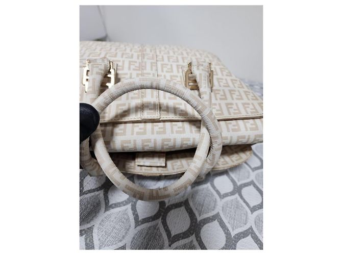 Fendi Zucchino beschichtete Canvas FF Tragetasche Beige - Ansicht 9
