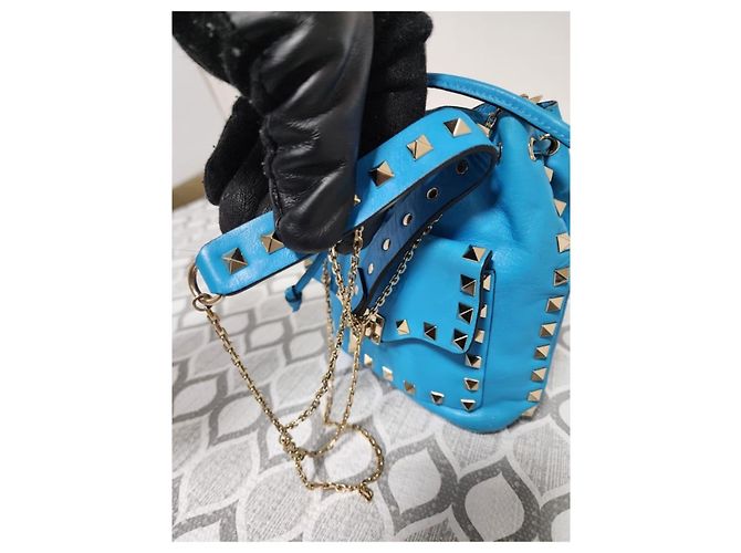 Mini borsa a secchiello in pelle Rockstud Valentino blu - vista 11
