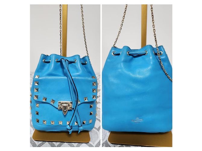 Mini borsa a secchiello in pelle Rockstud Valentino blu - vista 4