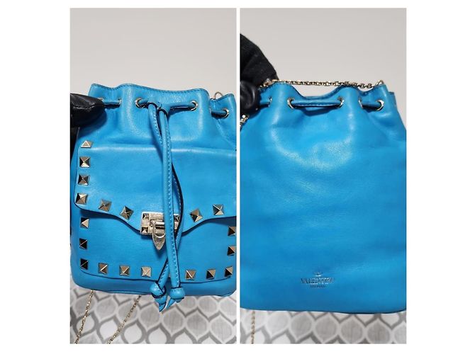 Mini borsa a secchiello in pelle Rockstud Valentino blu - vista 5