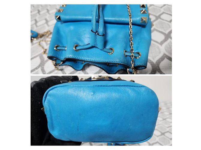 Mini borsa a secchiello in pelle Rockstud Valentino blu - vista 6