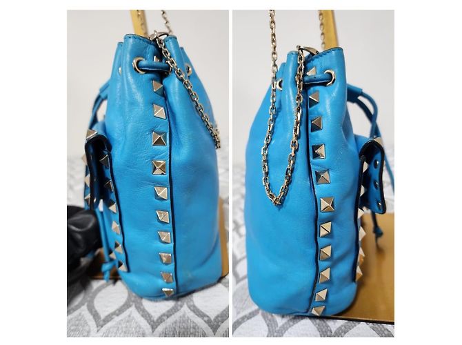 Mini borsa a secchiello in pelle Rockstud Valentino blu - vista 7