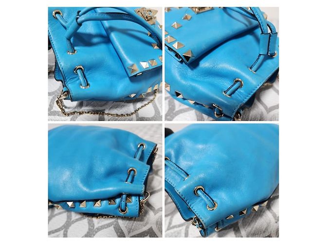 Mini borsa a secchiello in pelle Rockstud Valentino blu - vista 8