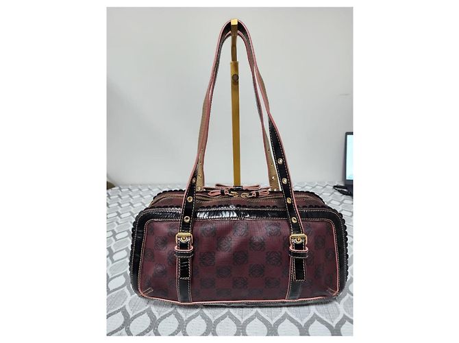 Borsa a Spalla Loewe Monogram in PVC e Pelle Verniciata Viola/Nera Nero Viola scuro - vista 3