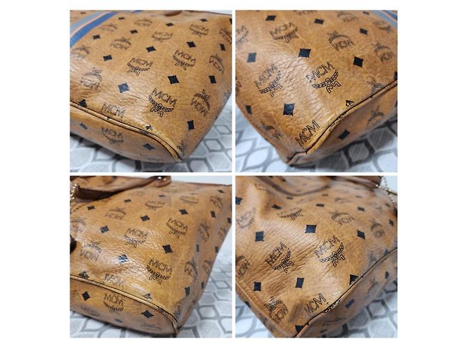 Borsa tote a righe MCM Visetos color cognac - vista 10