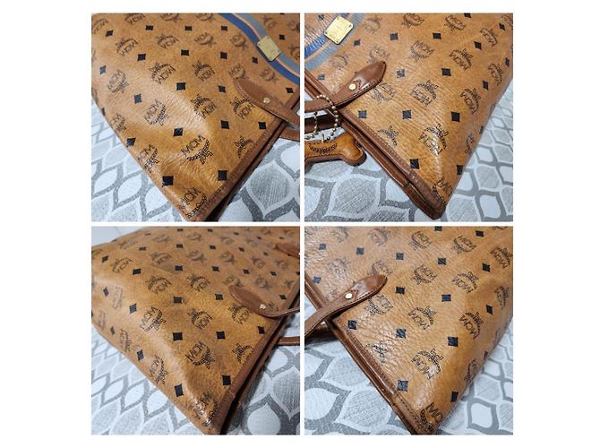 Borsa tote a righe MCM Visetos color cognac - vista 11