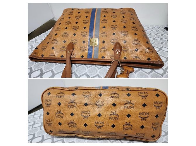 Borsa tote a righe MCM Visetos color cognac - vista 5