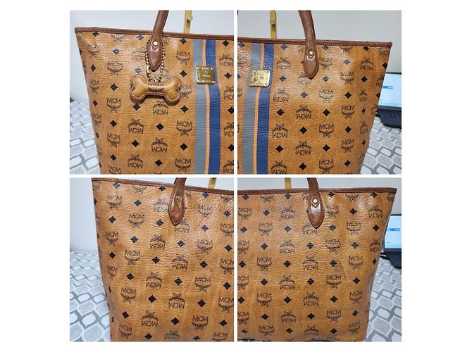 Borsa tote a righe MCM Visetos color cognac - vista 6
