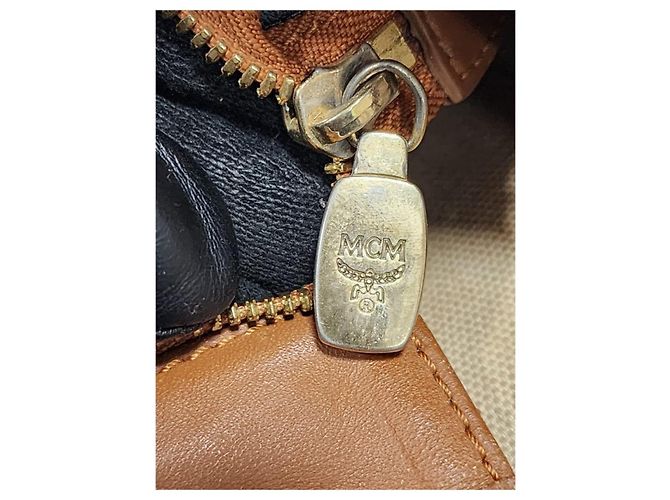 Borsa tote a righe MCM Visetos color cognac - vista 8