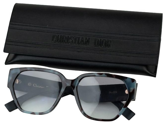 Occhiali da sole Christian Dior DiorID1 Oversized Tartaruga Blu e Grigia Nero - vista 3