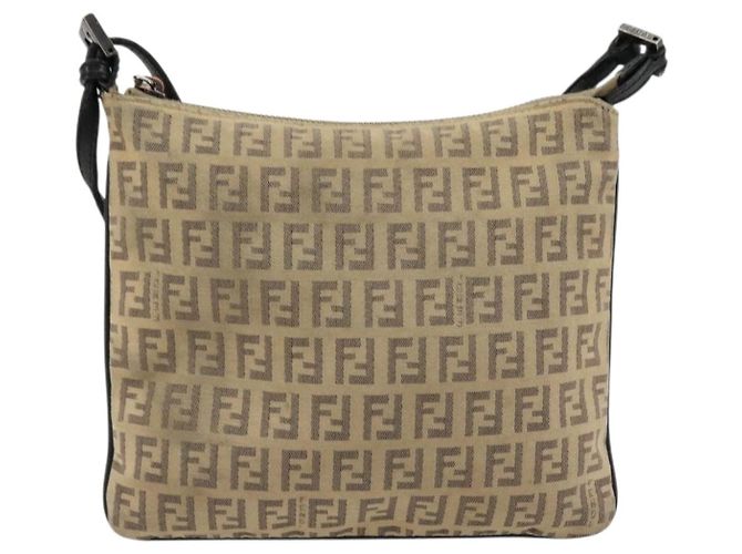 FENDI Zucchino Canvas Schultertasche Beige Silber Auth ka4113 - Ansicht 13