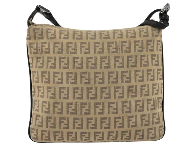 FENDI Zucchino Canvas Schultertasche Beige Silber Auth ka4113 - Ansicht 2