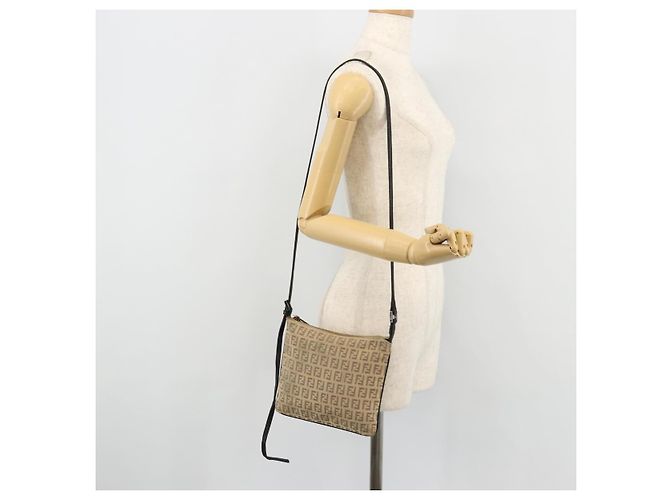 FENDI Zucchino Canvas Schultertasche Beige Silber Auth ka4113 - Ansicht 21