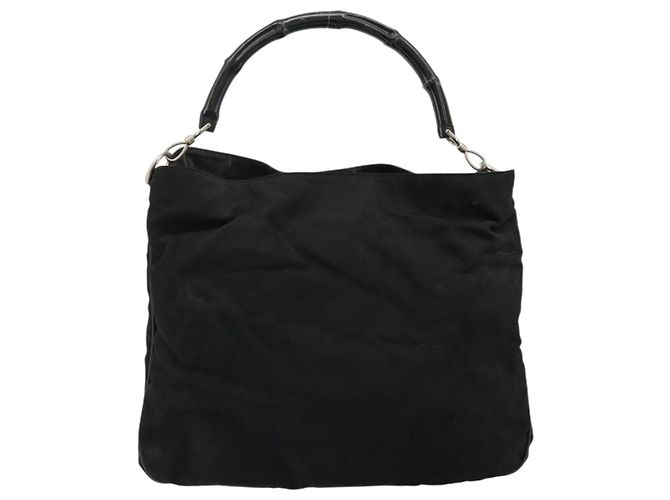 Borsa a Spalla Gucci Bamboo in Nylon Nero Argento 001 1577 Auth bs34590 - vista 13