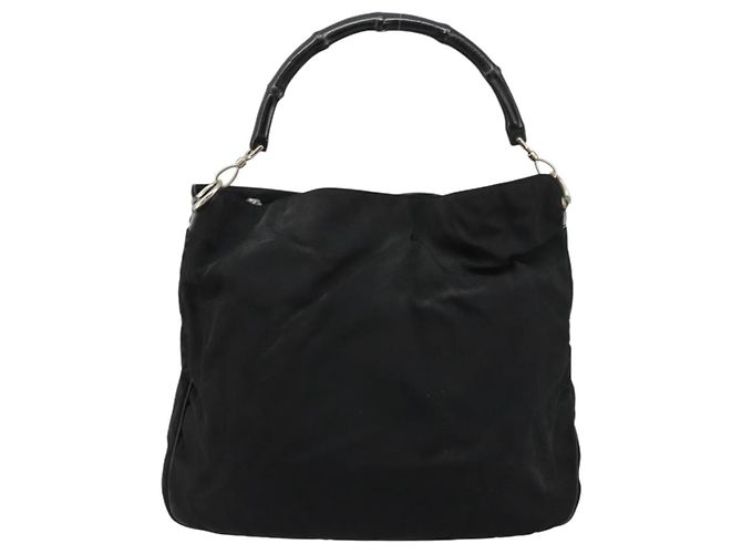 Borsa a Spalla Gucci Bamboo in Nylon Nero Argento 001 1577 Auth bs34590 - vista 2