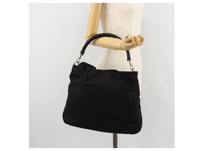 Borsa a Spalla Gucci Bamboo in Nylon Nero Argento 001 1577 Auth bs34590 - vista 21