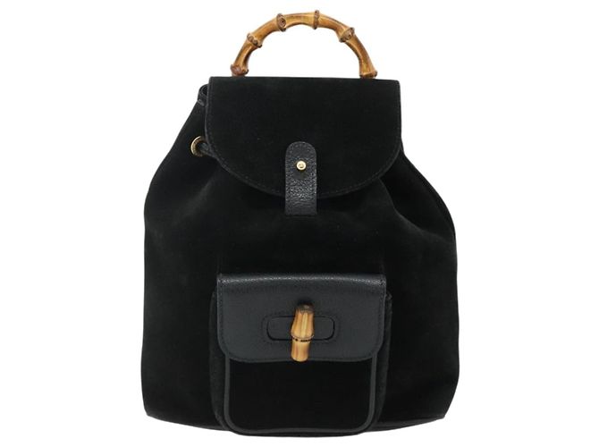 Bamboo Zaino in Bambù GUCCI Camoscio Nero Oro 003 2034 0030 Auth 177116 D'oro - vista 13