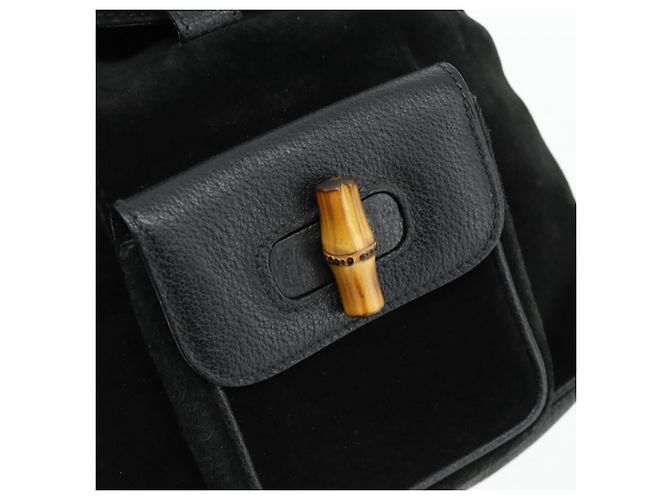 Bamboo Zaino in Bambù GUCCI Camoscio Nero Oro 003 2034 0030 Auth 177116 D'oro - vista 19