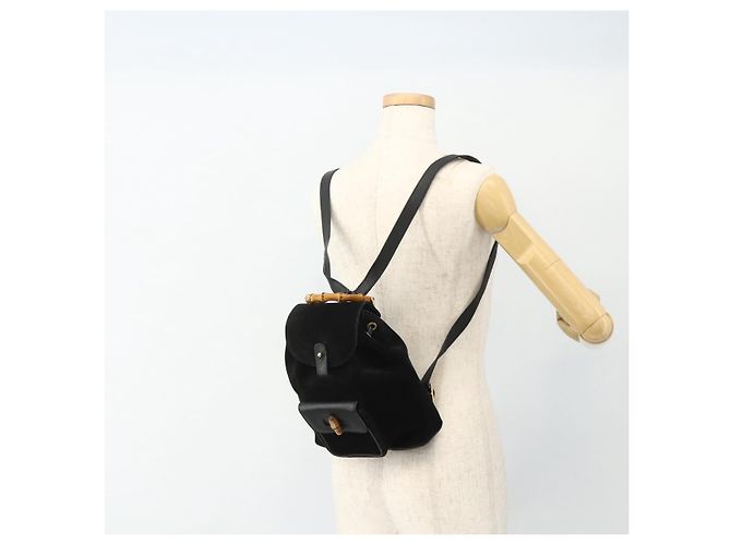 Bamboo Zaino in Bambù GUCCI Camoscio Nero Oro 003 2034 0030 Auth 177116 D'oro - vista 25