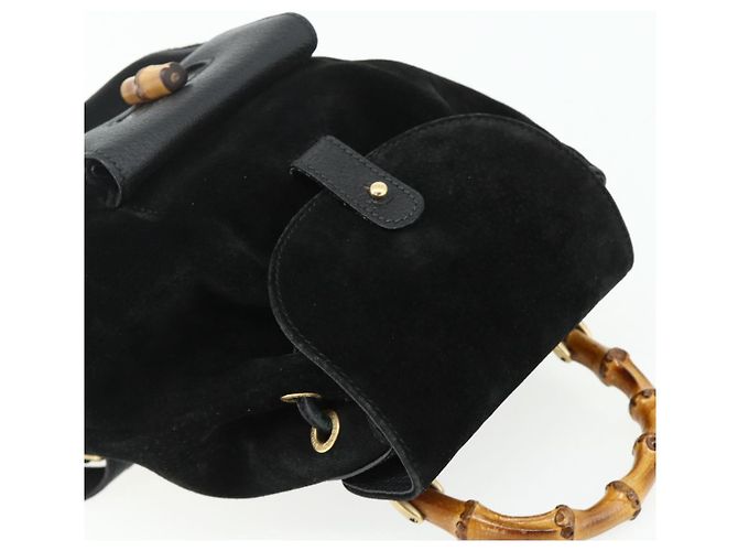 Bamboo Zaino in Bambù GUCCI Camoscio Nero Oro 003 2034 0030 Auth 177116 D'oro - vista 6