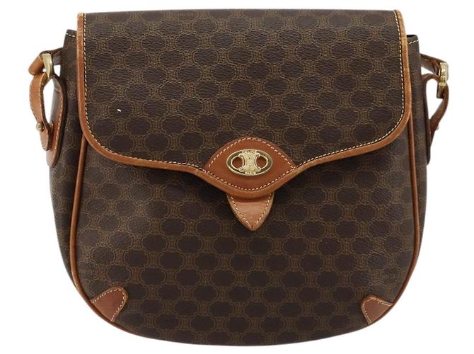 Edge Céline Borsa a Spalla in Tela Macadam CELINE in Pelle PVC Marrone Oro Auth BA12236 D'oro - vista 13