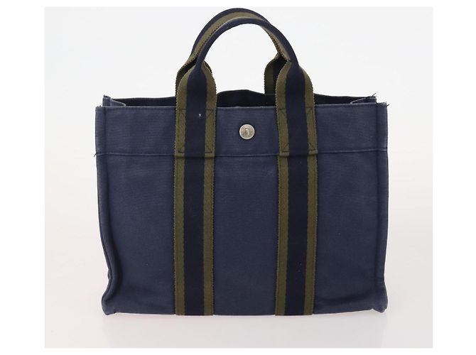 Hermès HERMES Borsa Fourre Tout PM in tela 3 pezzi Blu Marino Nero Auth 175803 Blu navy - vista 10
