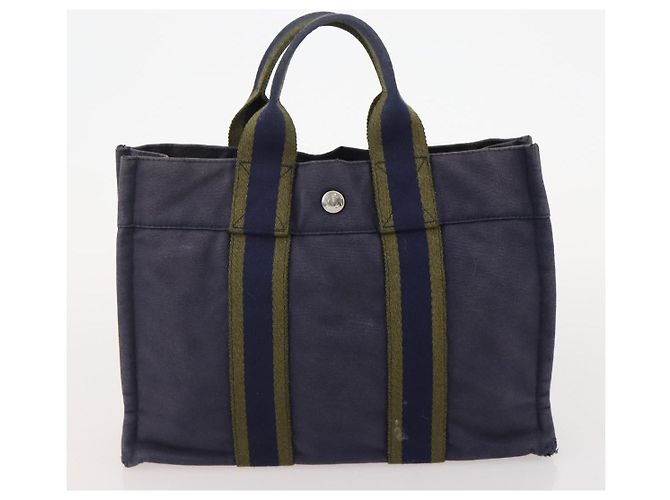 Hermès HERMES Borsa Fourre Tout PM in tela 3 pezzi Blu Marino Nero Auth 175803 Blu navy - vista 16
