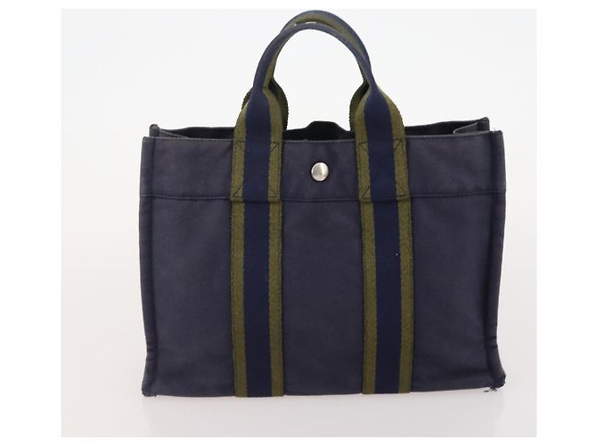 Hermès HERMES Borsa Fourre Tout PM in tela 3 pezzi Blu Marino Nero Auth 175803 Blu navy - vista 17