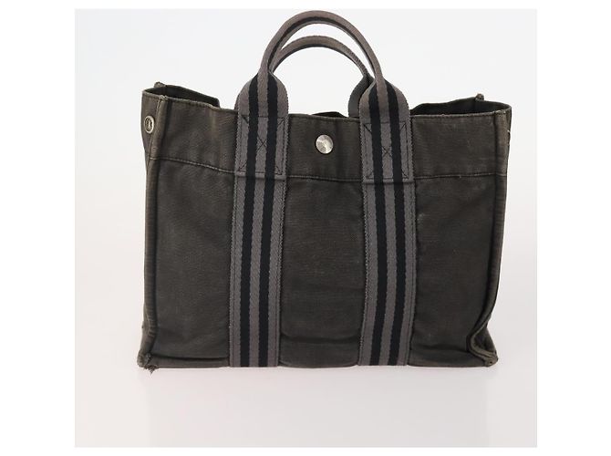 Hermès HERMES Borsa Fourre Tout PM in tela 3 pezzi Blu Marino Nero Auth 175803 Blu navy - vista 3