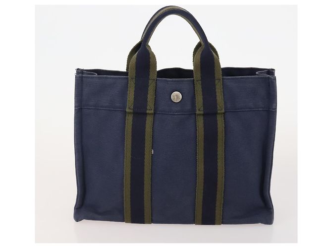 Hermès HERMES Borsa Fourre Tout PM in tela 3 pezzi Blu Marino Nero Auth 175803 Blu navy - vista 9
