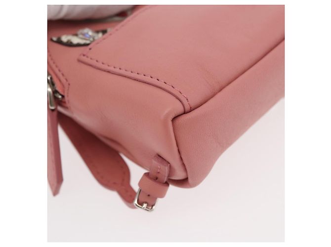 FENDI Mostro Occhi Portachiavi in Pelle Rosa Argento Auth 176072A - vista 10