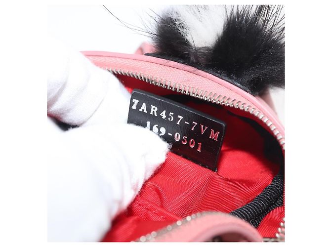 FENDI Mostro Occhi Portachiavi in Pelle Rosa Argento Auth 176072A - vista 12